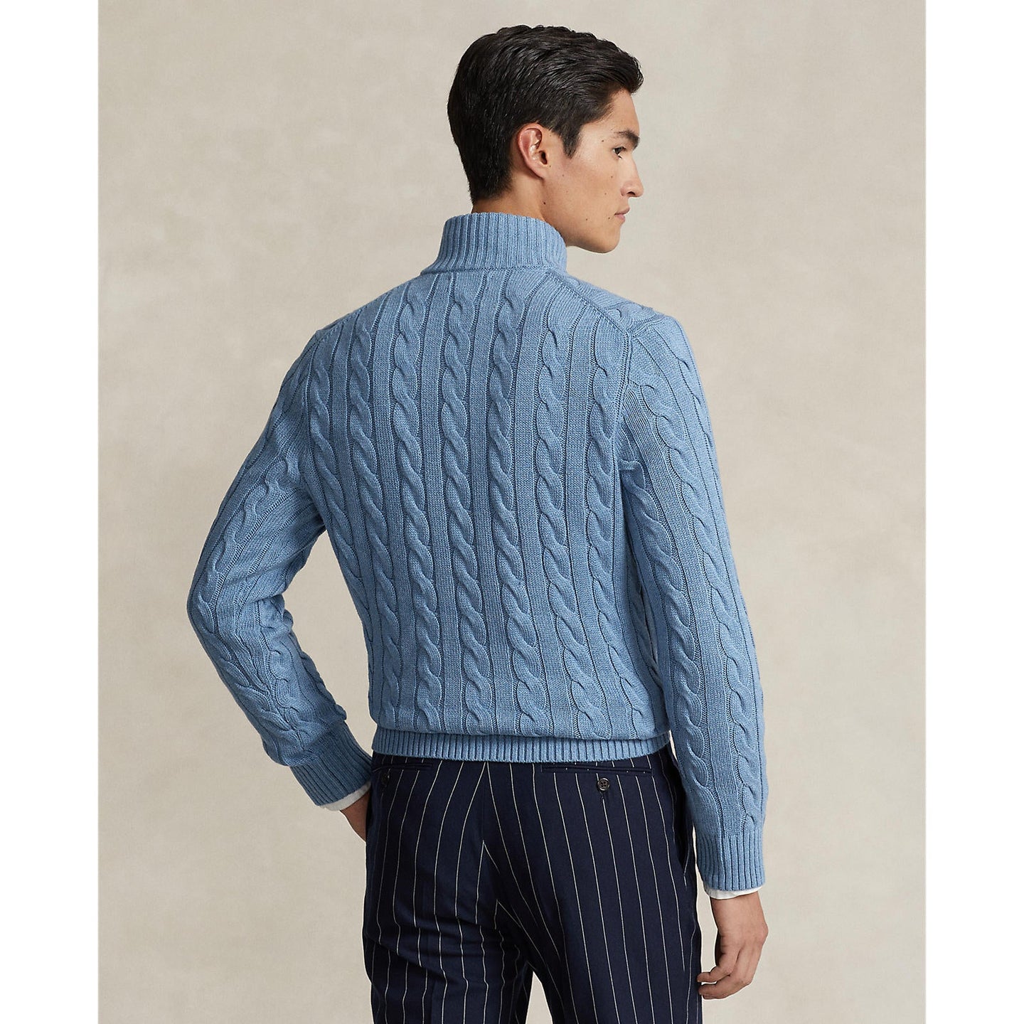 Polo Ralph Lauren - Cable Knit Quarter Zip Cotton Sweater - Sky Blue Heather