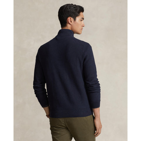 Polo Ralph Lauren - Mesh-Knit Cotton Quarter-Zip Sweater - Navy Heather
