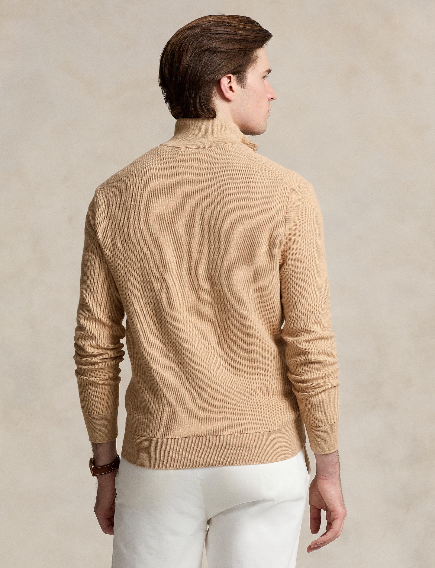 Polo Ralph Lauren - Mesh-Knit Cotton Quarter-Zip Sweater - Camel Melange