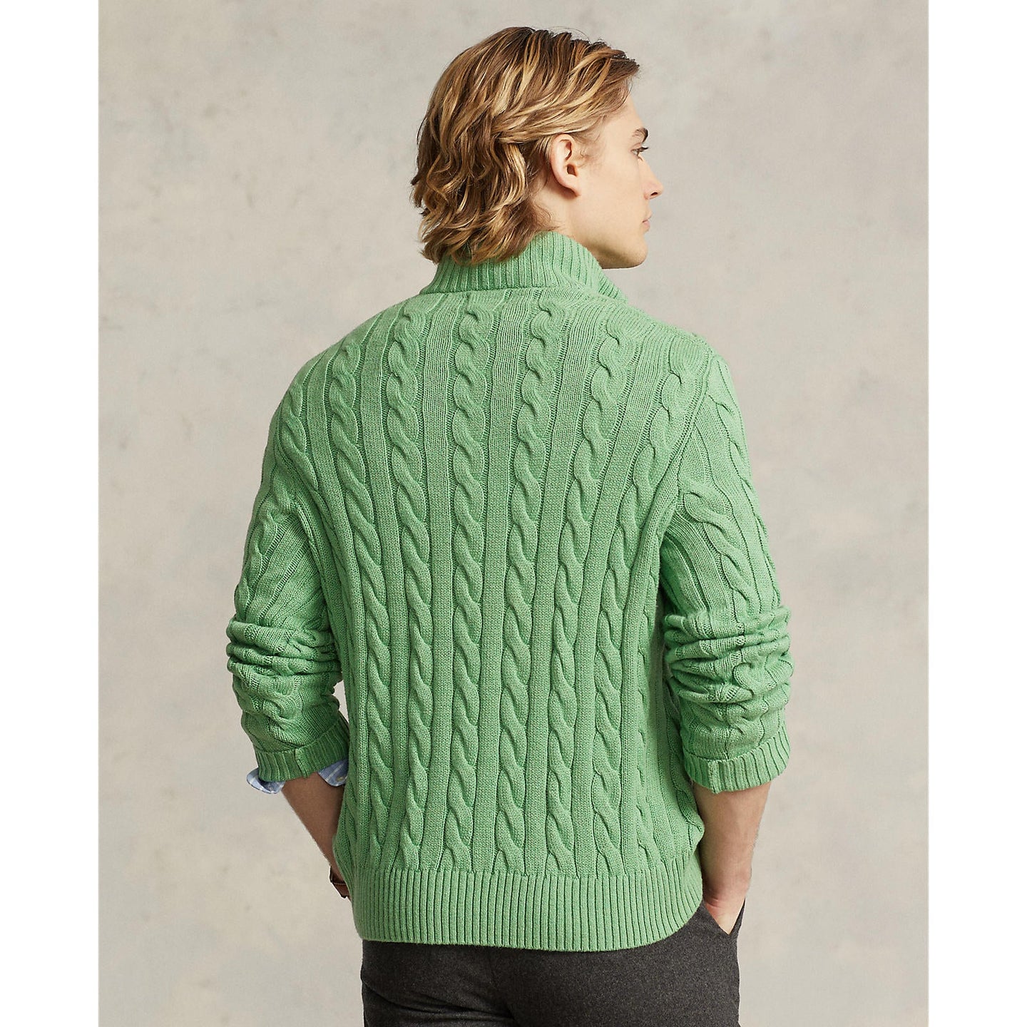 Polo Ralph Lauren - Cable Knit  Quarter Zip Cotton Sweater - Green Heather