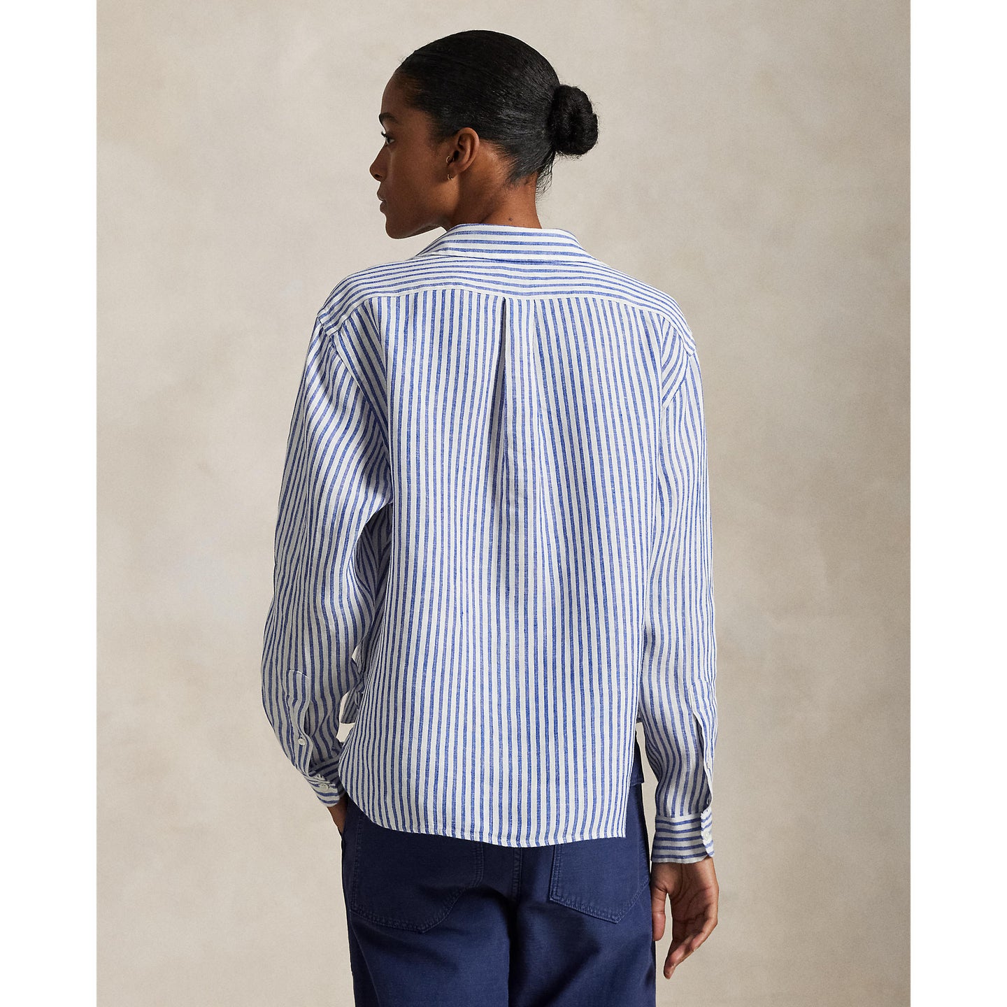 Polo Ralph Lauren - Wide Cropped Linen Shirt - Stripe - White & Blue