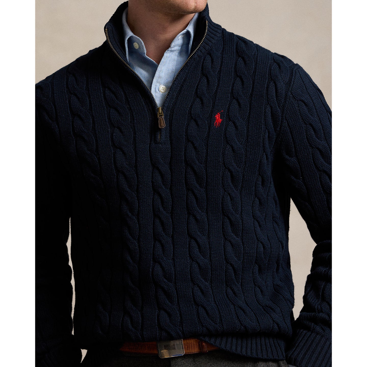 Polo Ralph Lauren - Cable Knit Cotton Zip-Collar Pullover - Hunter Navy