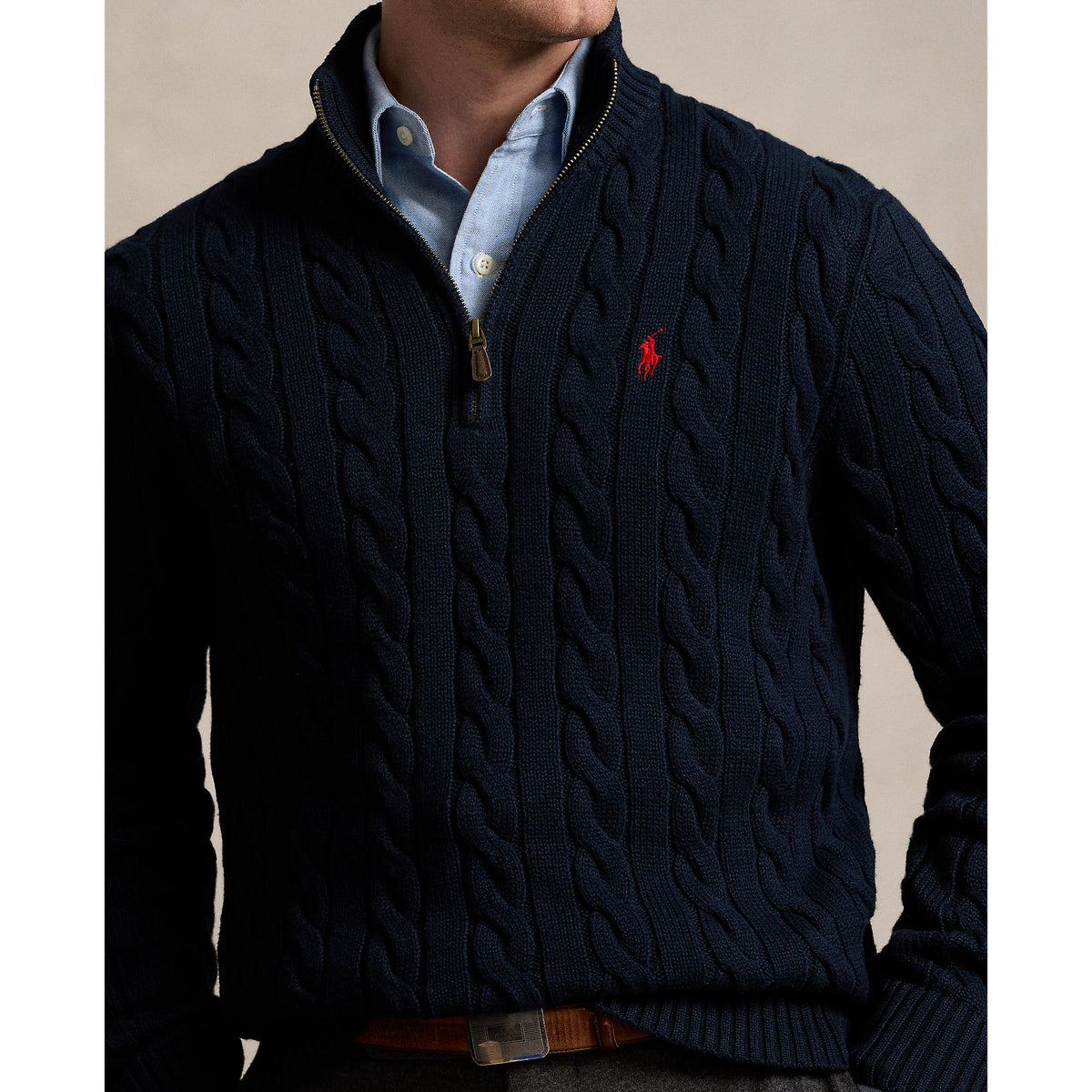 Polo Ralph Lauren - Cable Knit Cotton Zip-Collar Pullover - Hunter Navy