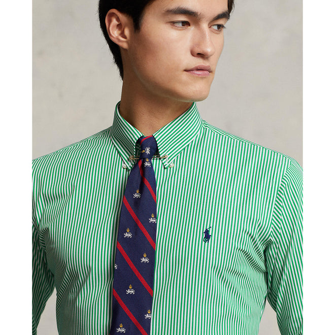 Polo-Ralph-Lauren-Custom-Fit-Striped-Stretch-Poplin-Shirt-Golf-Green/White
