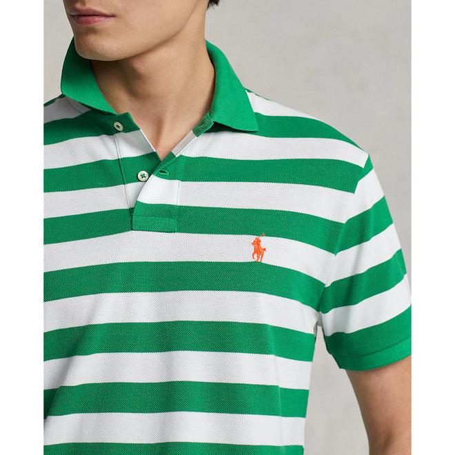 Polo-Ralph-Lauren-Custom-Slim-Fit-Striped-Mesh-Polo-Shirt - Lifeboat Green/White