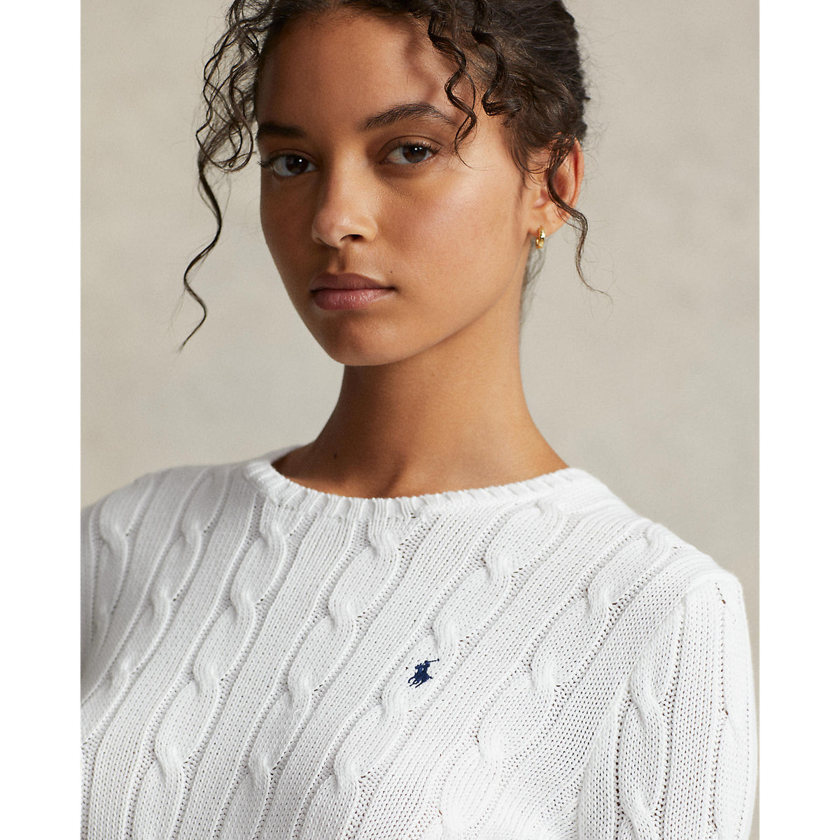 Polo Ralph Lauren Cable-Knit Cotton Crewneck Sweater White