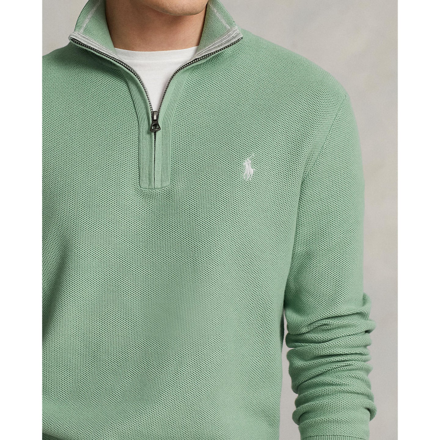 Polo Ralph Lauren Mesh-Knit Cotton Quarter-Zip Sweater - Pistachio 