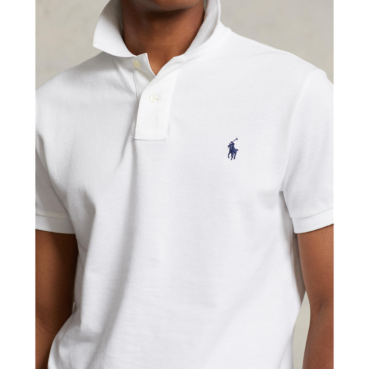 Polo Ralph Lauren Custom Slim Fit Mesh Polo - White with Navy Pony