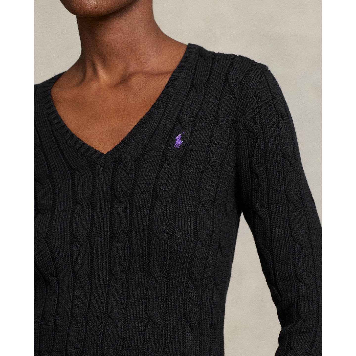 Polo Ralph Lauren - Cable-Knit Cotton V Neck Jumper - Black