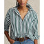 Relaxed Fit Striped Cotton Shirt - Olive/White Stripe