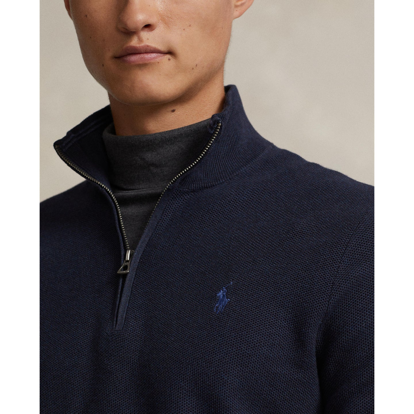 Polo Ralph Lauren - Mesh-Knit Cotton Quarter-Zip Sweater - Navy Heather