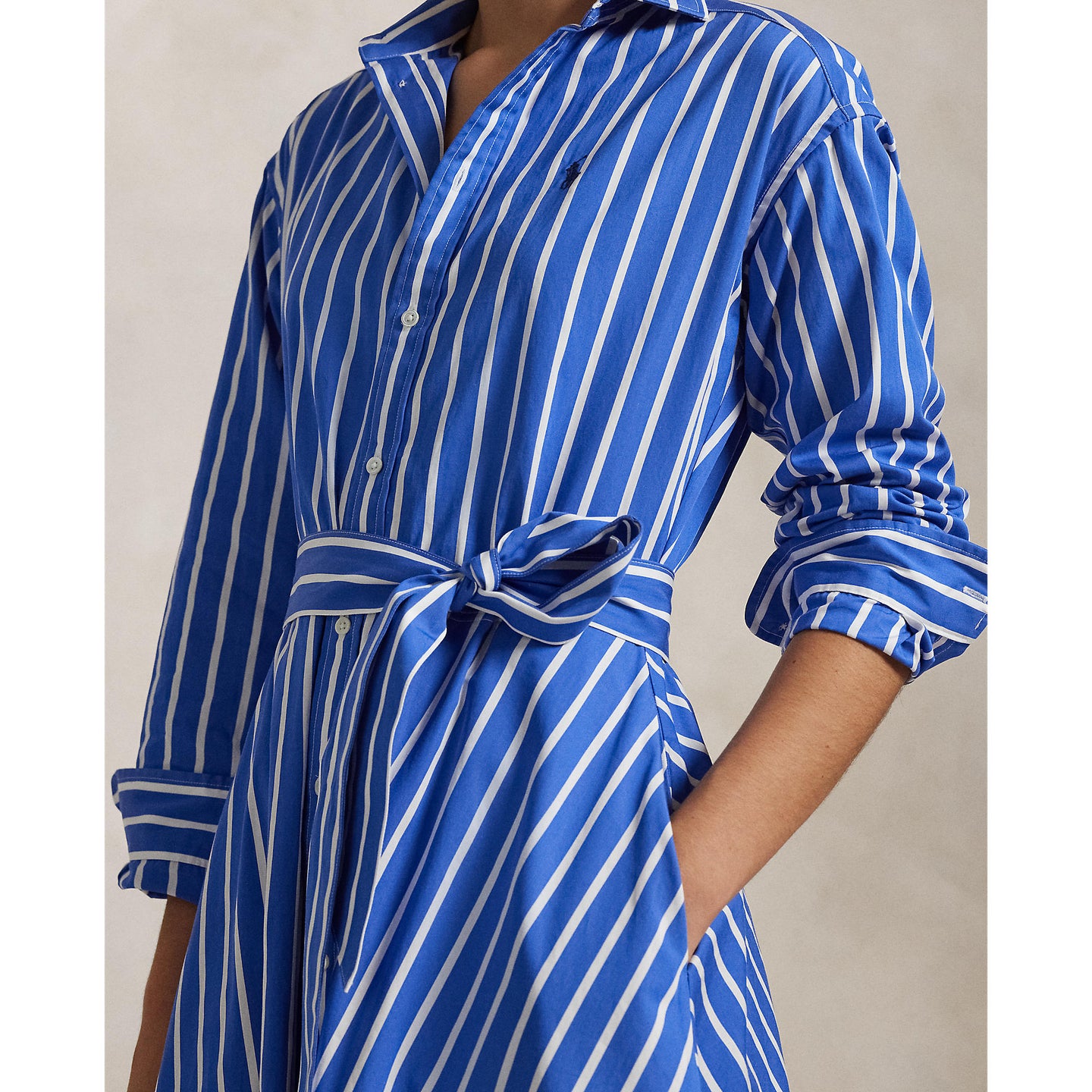 Polo Ralph Lauren - Belted Cotton Shirt Dress - Wide Stripe - Blue & White