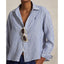 Polo Ralph Lauren - Wide Cropped Linen Shirt - Stripe - White & Blue