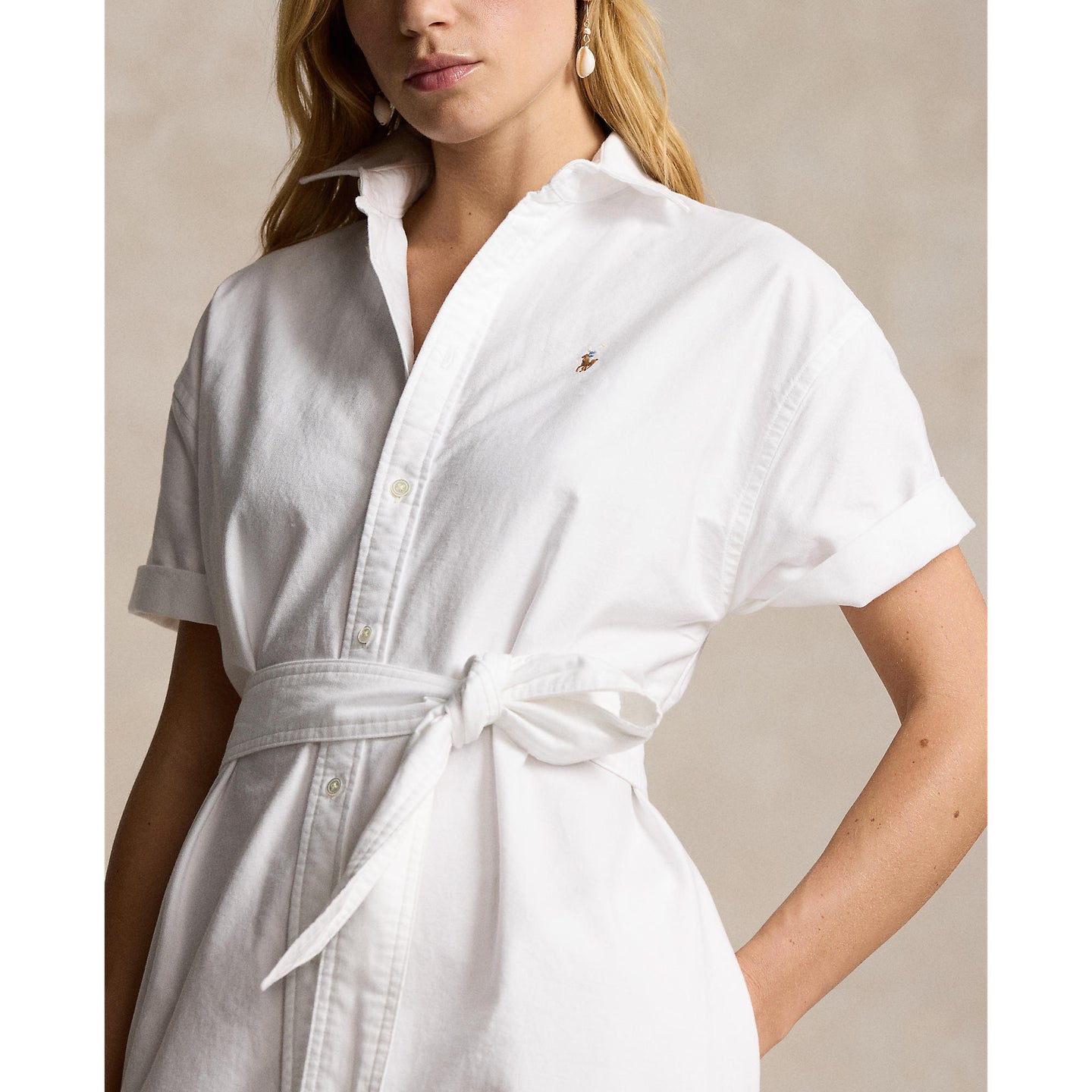 Polo Ralph Lauren - Belted Short-Sleeved Oxford Shirt Dress - White