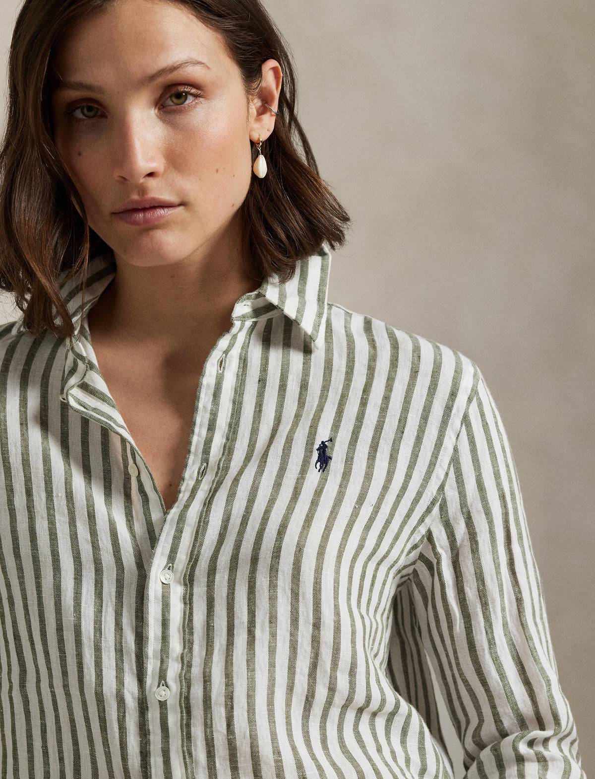 Polo Ralph Lauren - Classic Fit Linen Shirt - Stripe - Dark Sage & White