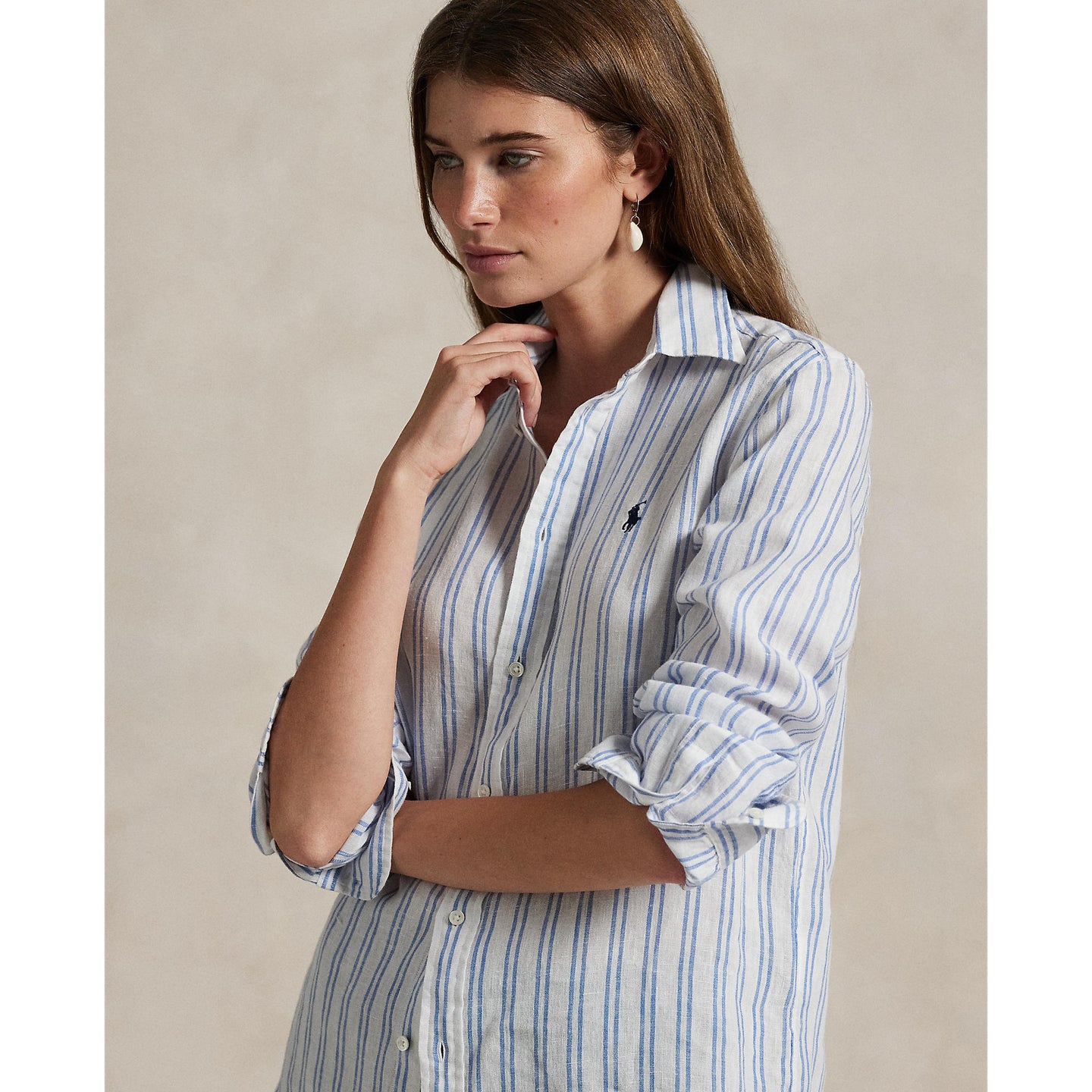 Polo Ralph Lauren - Classic Fit Linen Shirt - Stripe - White & Pond Blue