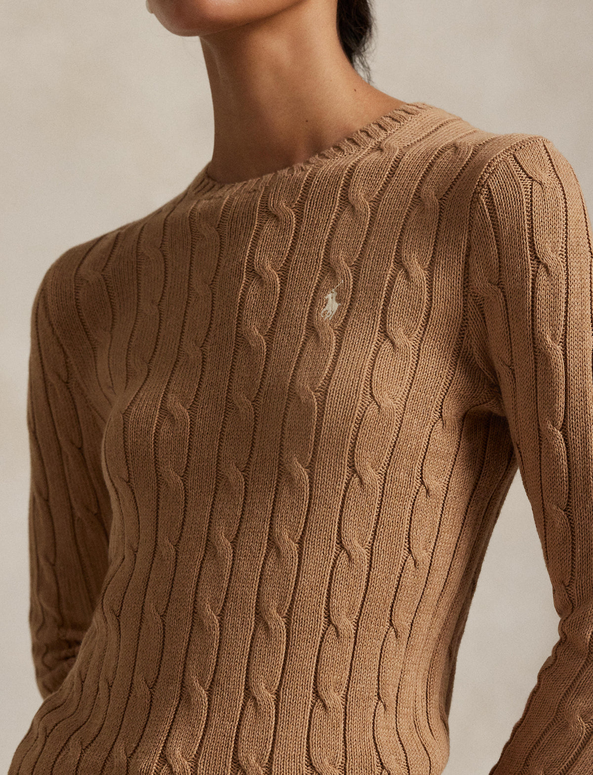 Polo Ralph Lauren - Cable-Knit Cotton Crewneck Sweater - Camel Melange