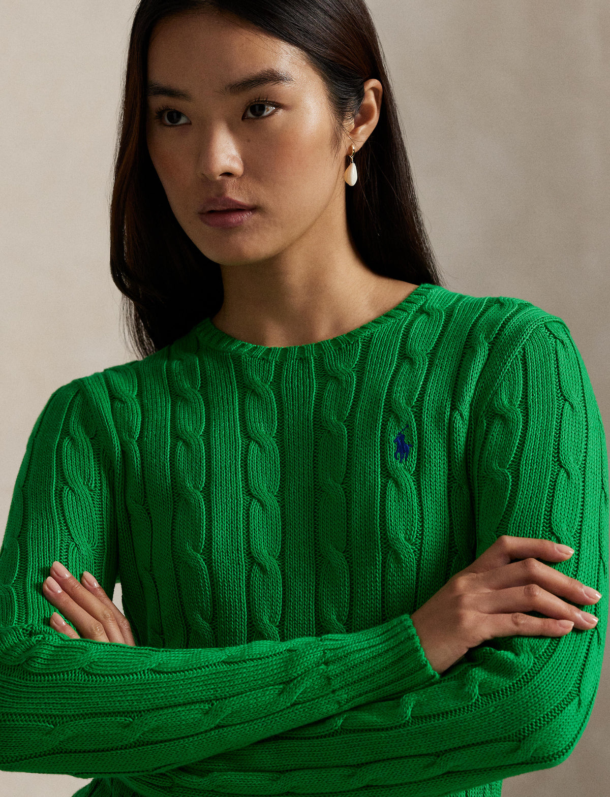 Polo Ralph Lauren - Julianna Cable-Knit Cotton Crewneck Sweater - Preppy Green
