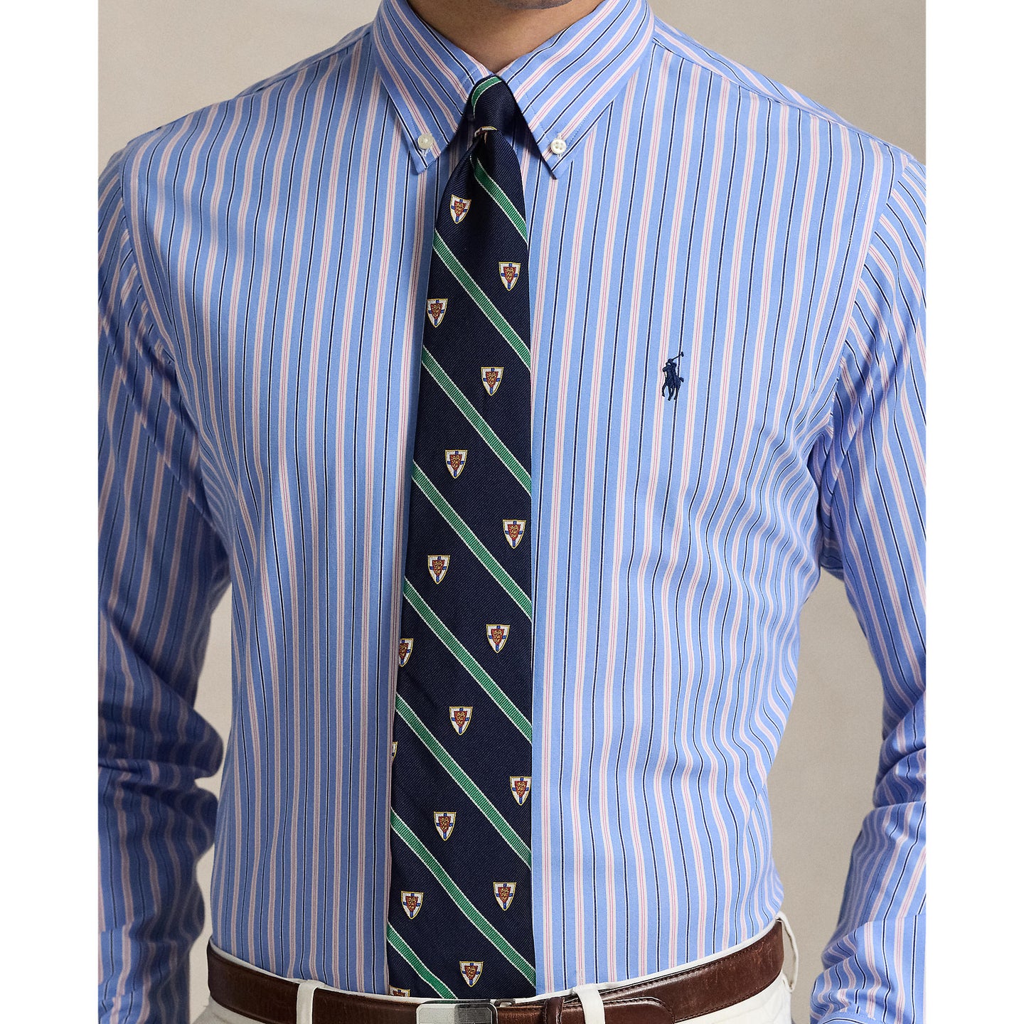 Polo Ralph Lauren - Stretch Poplin Business Shirt - Stripe - Blue, Pink Multi