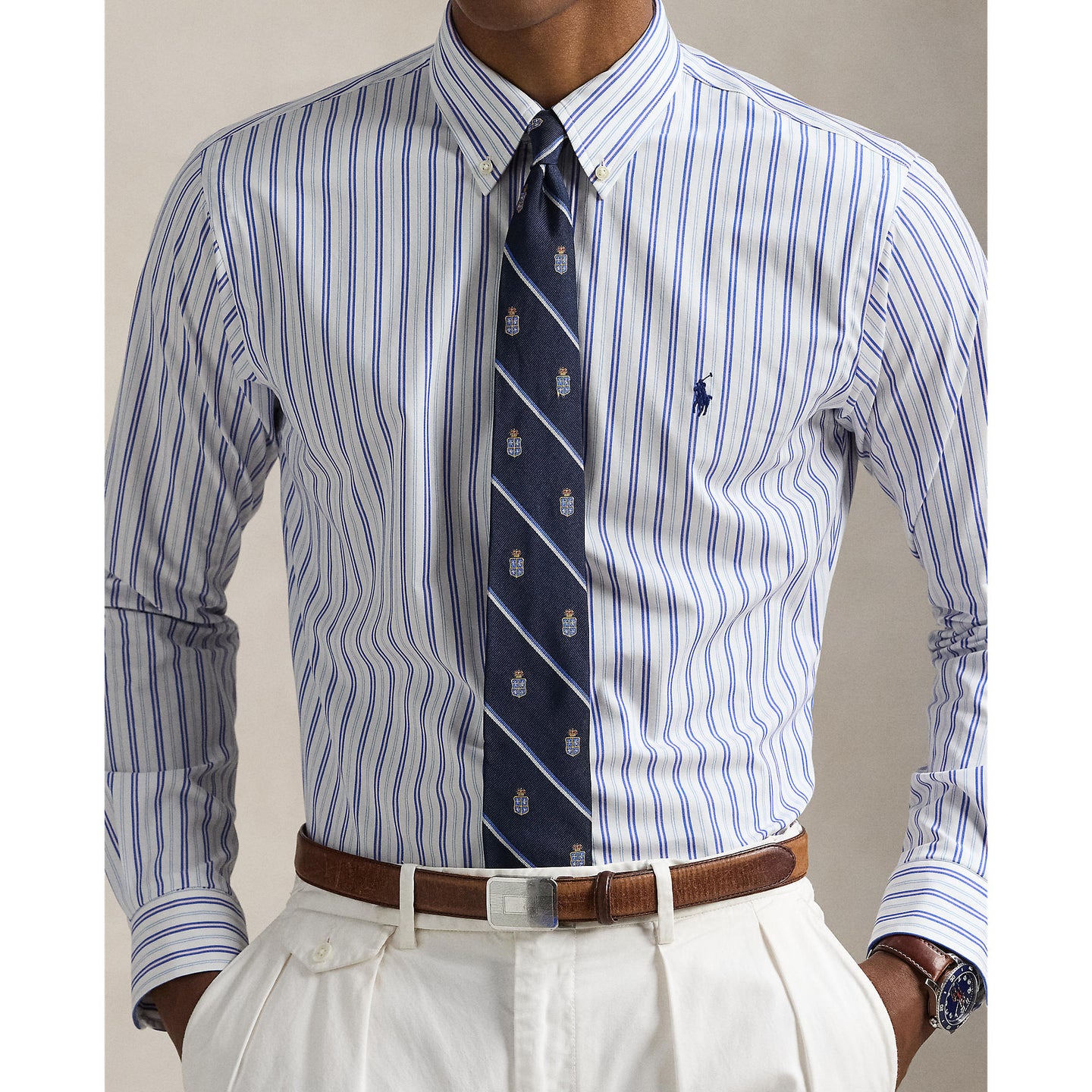 Polo Ralph Lauren - Poplin Stretch Business Shirt - Stripe - White/Pink/Blue