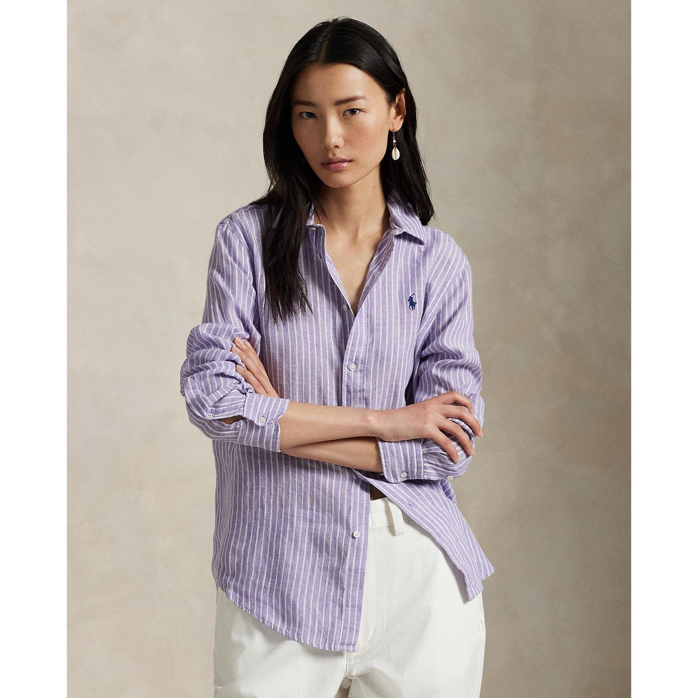 Polo Ralph Lauren - Classic Fit Linen Shirt - Stripe - Purple & White
