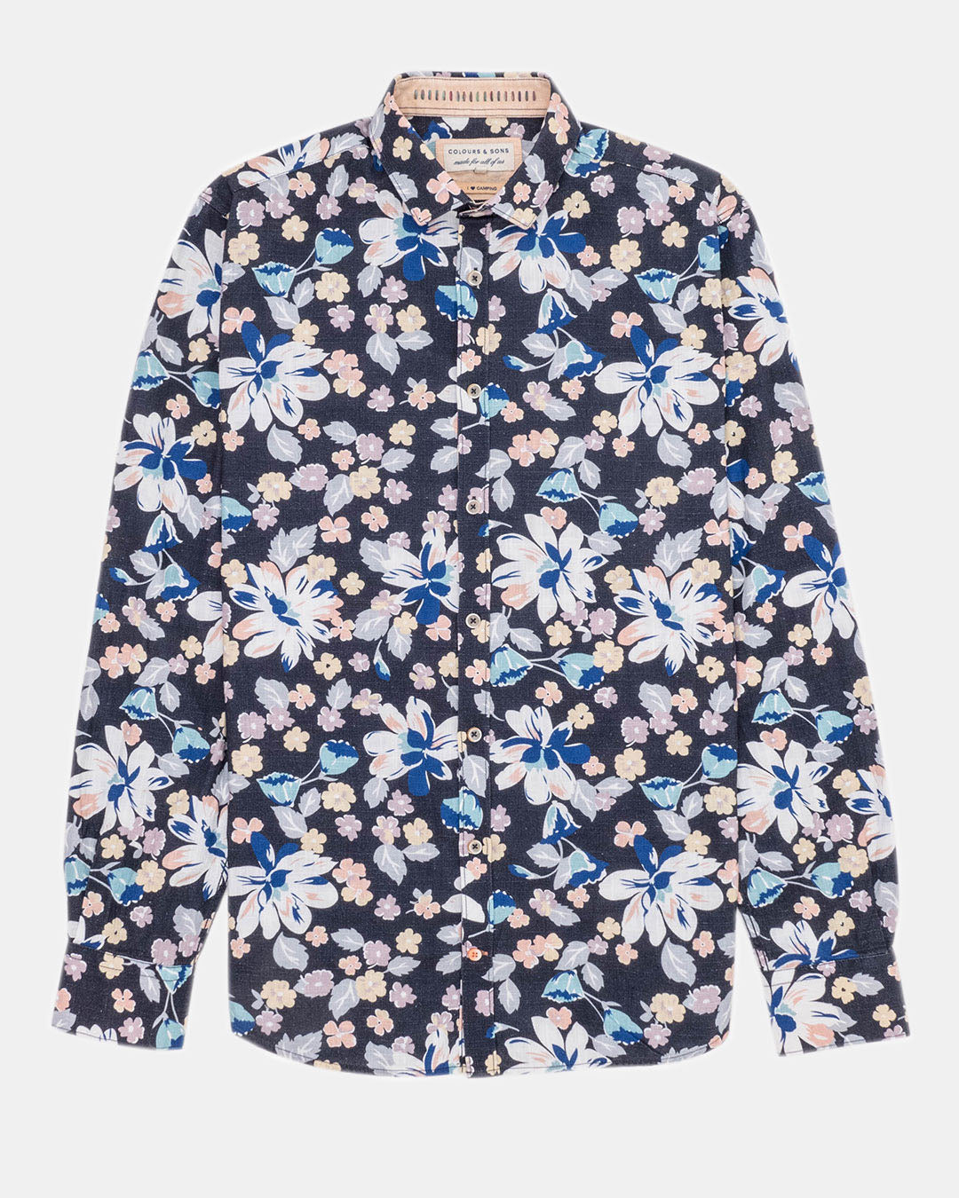 Cotton Shirt - Multicolour Flowers - Blue