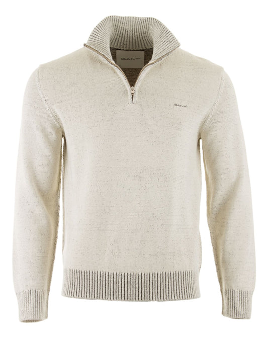 GANT - Plated Two Tone Cotton Half Zip Jumper - Cream