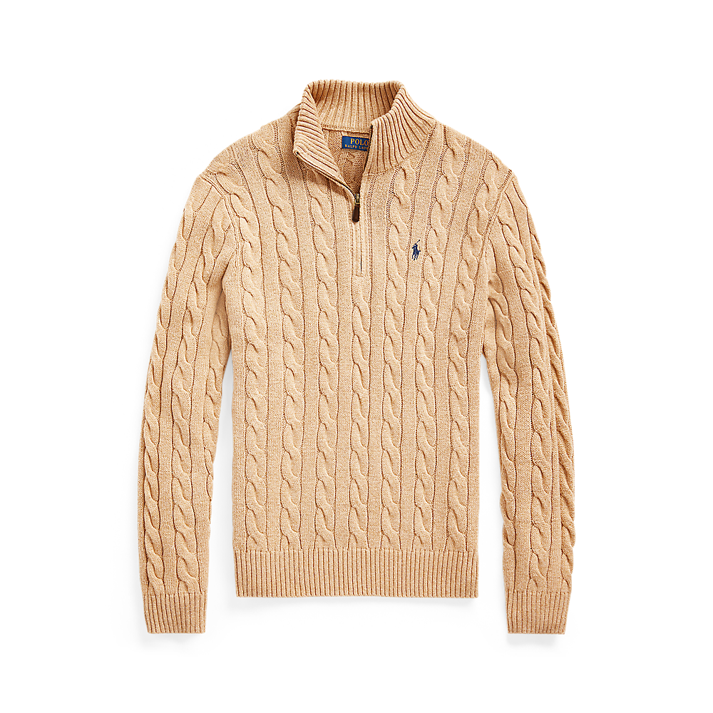 Polo Ralph Lauren - Cable Knit Quarter Zip Sweater - Camel Melange