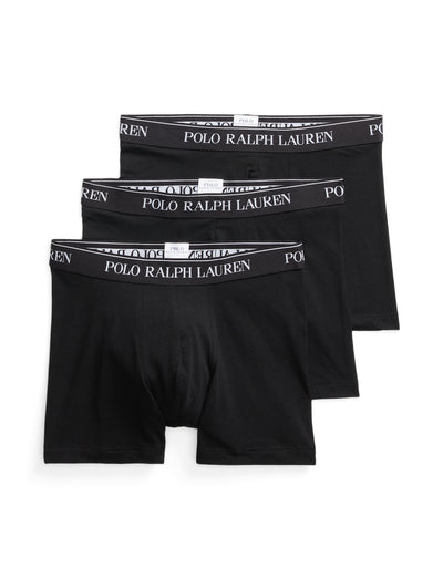 Polo Ralph Lauren - Classic Cotton Stretch Boxer Trunks - 3 Pack - Black featuring three black trunks with branded waistbands.