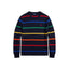 Striped Mesh Knit Cotton Sweater - Navy