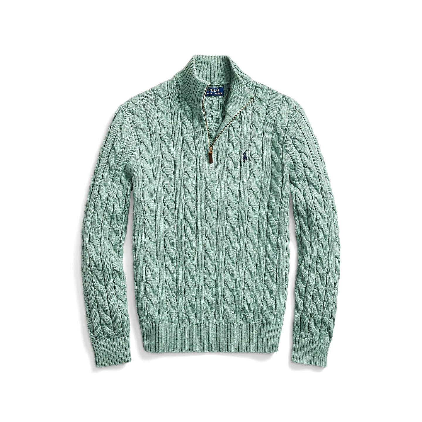 Polo Ralph Lauren - Cable Knit Quarter Zip Cotton Sweater - Seafoam