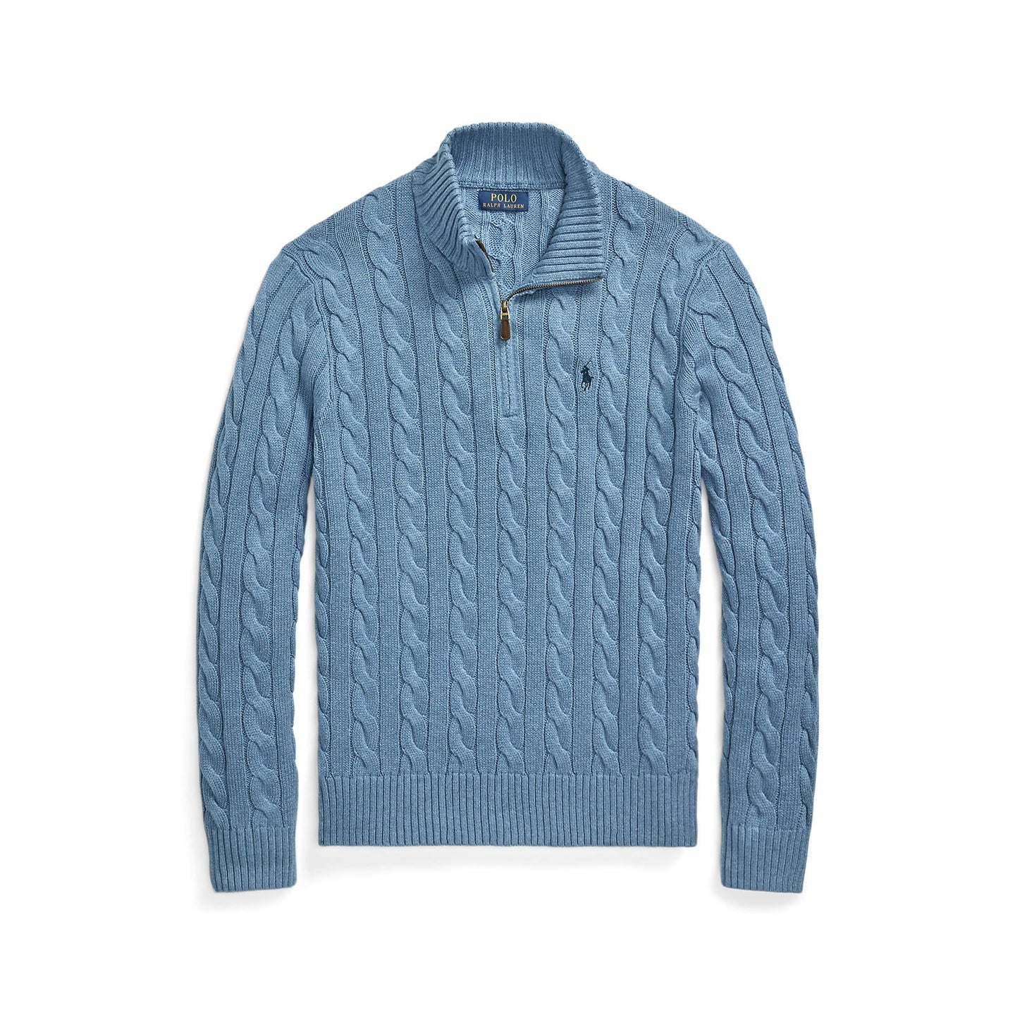 Polo Ralph Lauren - Cable Knit Quarter Zip Cotton Sweater - Sky Blue Heather