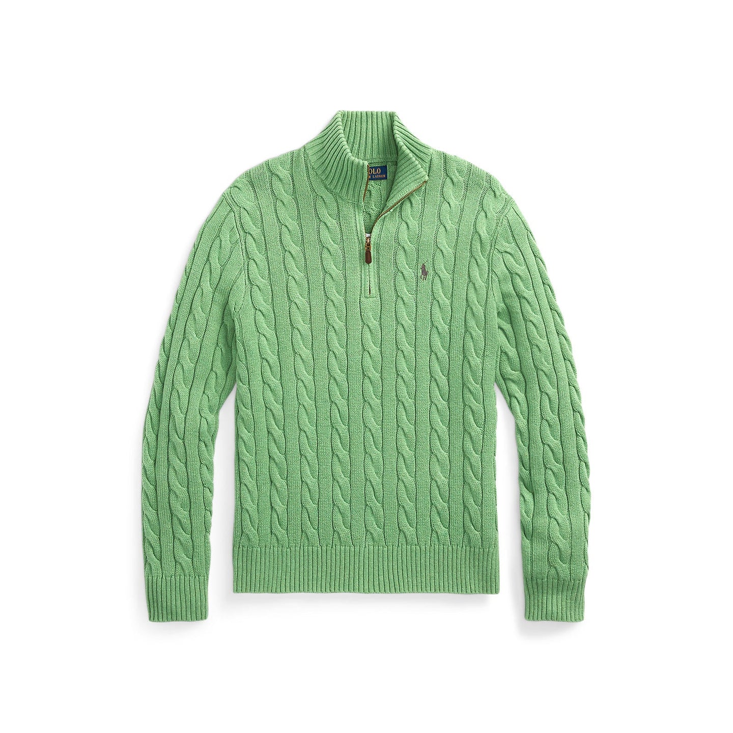 Polo Ralph Lauren - Cable Knit  Quarter Zip Cotton Sweater - Green Heather