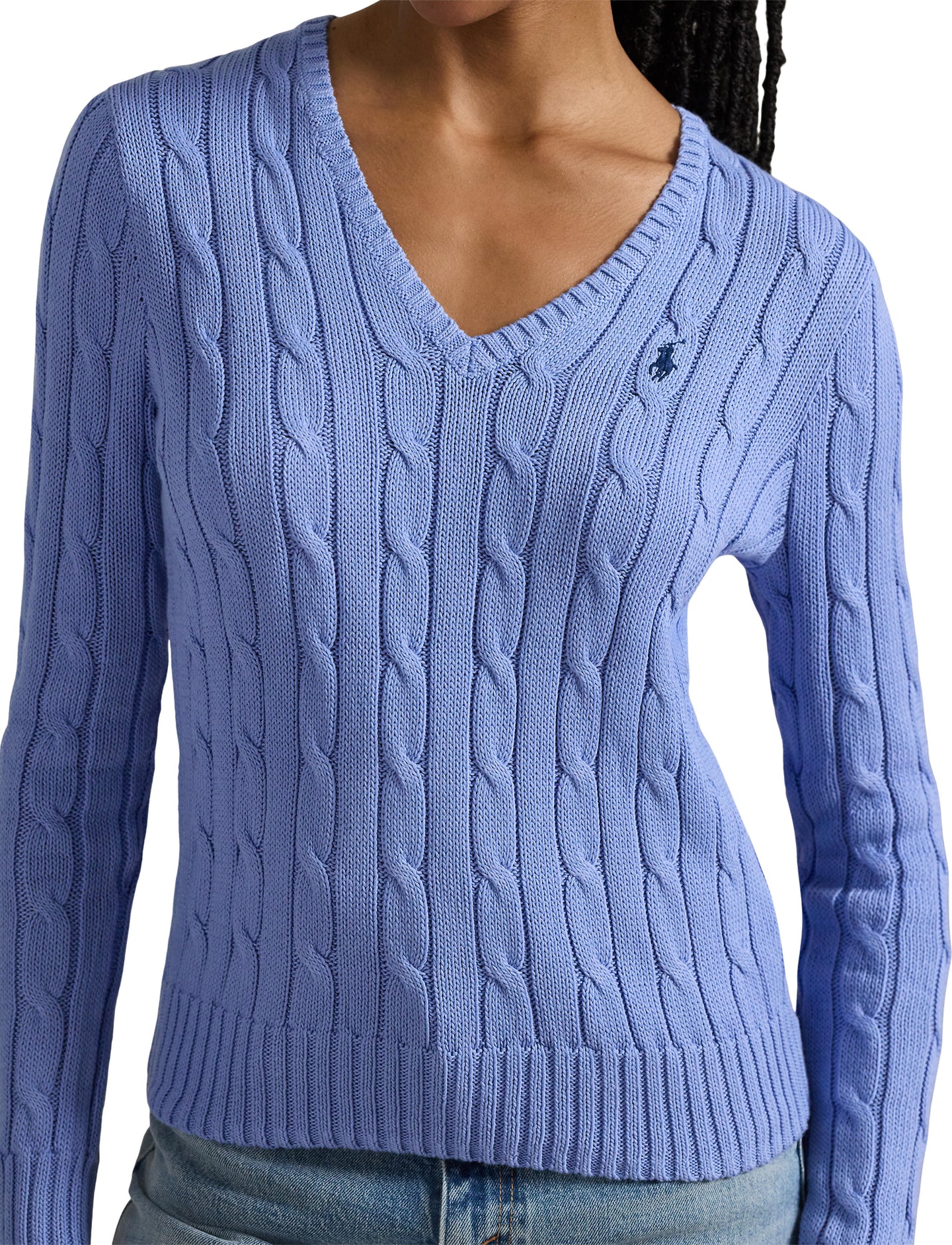 Polo Ralph Lauren - Cable Knit Cotton V-Neck Jumper - Litchfield Blue