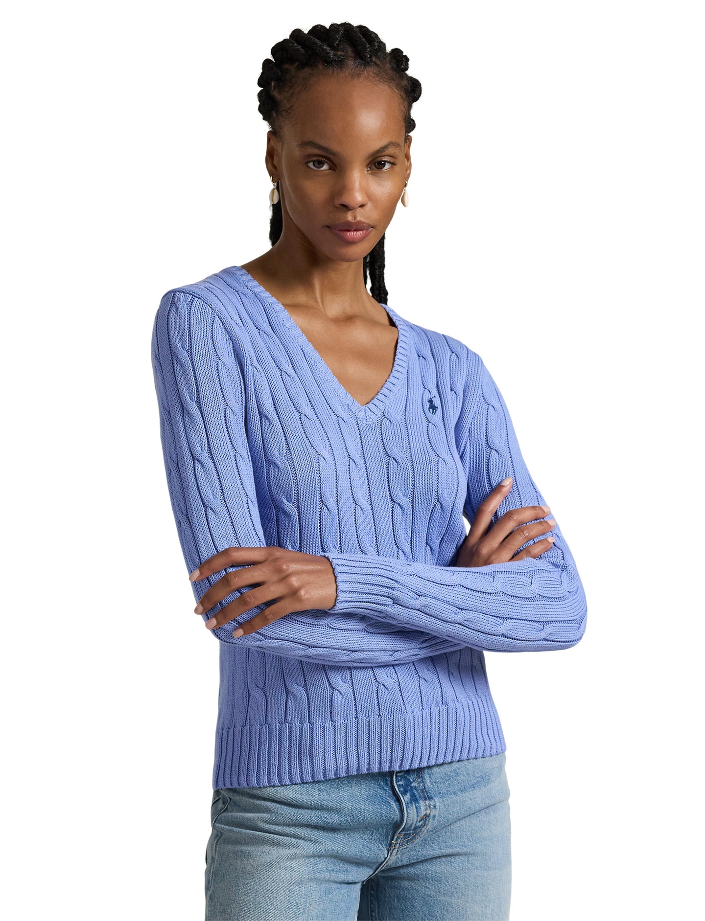Polo Ralph Lauren - Cable Knit Cotton V-Neck Jumper - Litchfield Blue