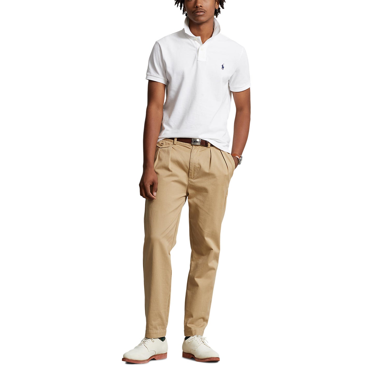 Polo Ralph Lauren Custom Slim Fit Mesh Polo - White with Navy Pony
