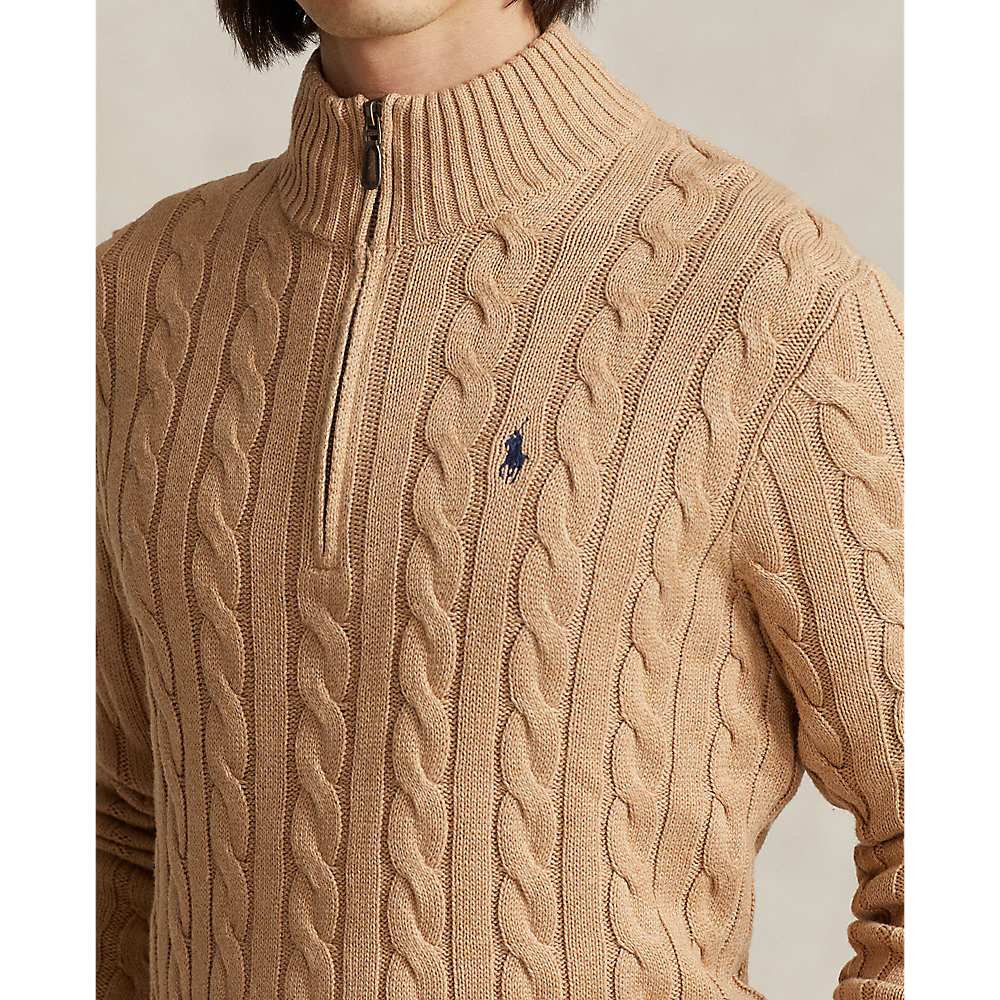 Polo Ralph Lauren - Cable Knit Quarter Zip Sweater - Camel Melange