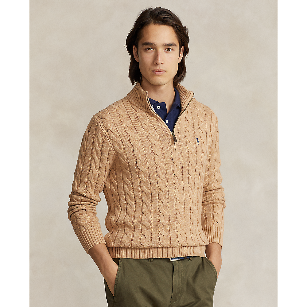 Polo Ralph Lauren - Cable Knit Quarter Zip Sweater - Camel Melange