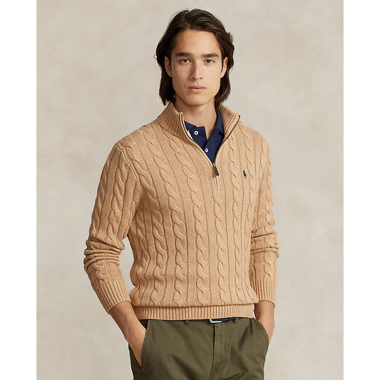Polo Ralph Lauren - Cable Knit Quarter Zip Sweater - Camel Melange