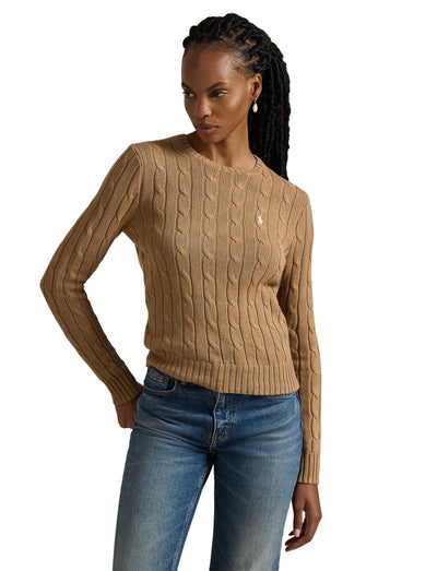Polo Ralph Lauren - Cable-Knit Cotton Crewneck Sweater - Camel Melange