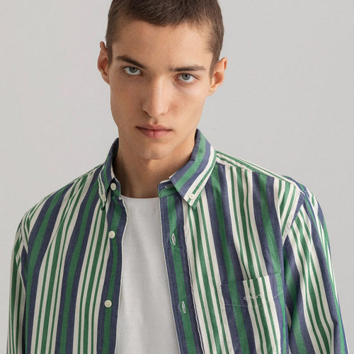 GANT Poplin Stripe Shirt - Green, Navy & White