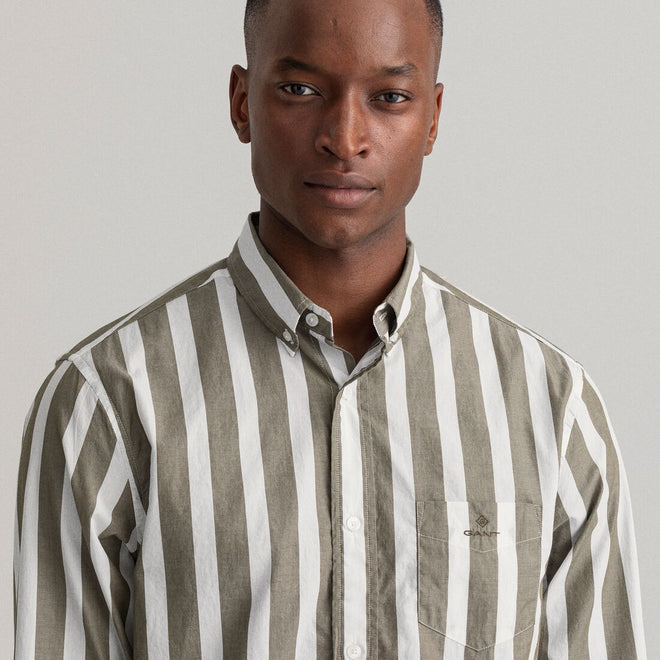 GANT Wide Stripe Poplin Shirt - Racing Green &  White