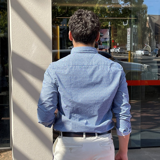 Retro Print Shirt - Cloudy Blue, Navy & White