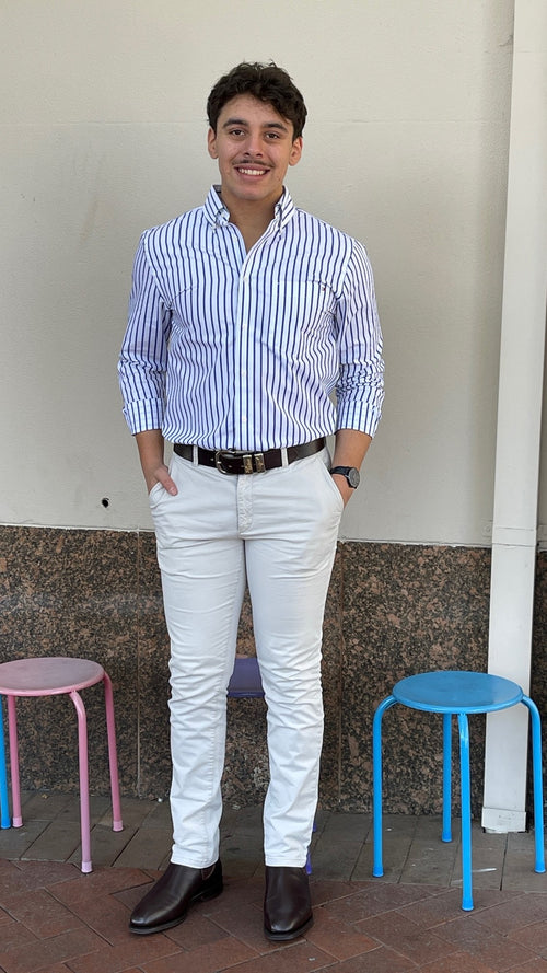 Poplin Stripe Shirt - Sapphire Blue & White
