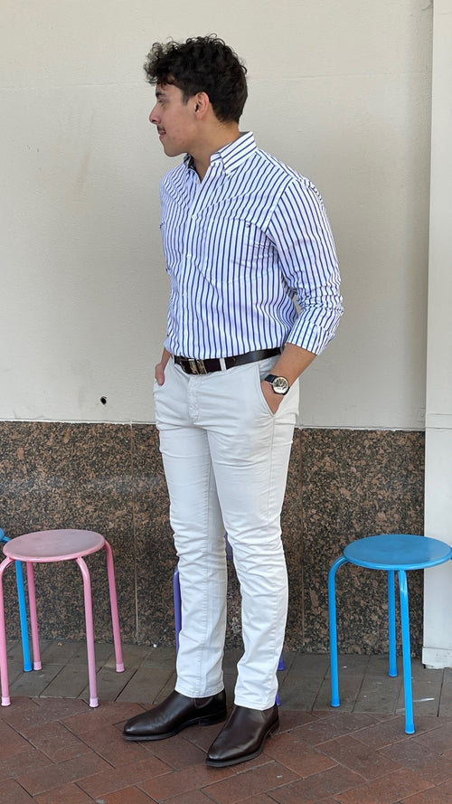 Poplin Stripe Shirt - Sapphire Blue & White