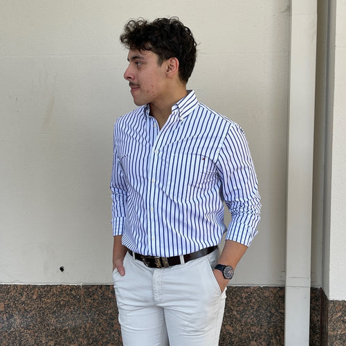 Poplin Stripe Shirt - Sapphire Blue & White