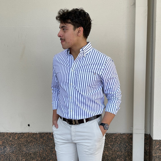 Poplin Stripe Shirt - Sapphire Blue & White