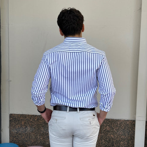 Poplin Stripe Shirt - Sapphire Blue & White