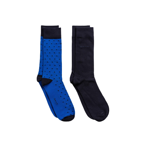 2 Pack Gant Dot and Solid Colour Socks - Charcoal | Blue