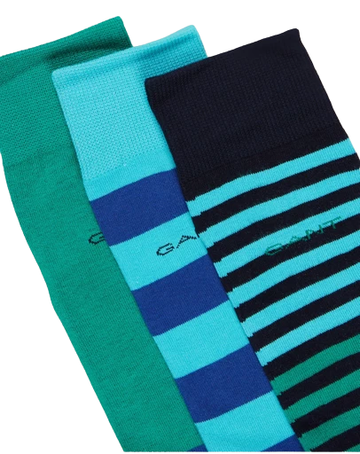 GANT - 3 Pack Stripe Socks - Green/Blue | Red/Blue/Yellow